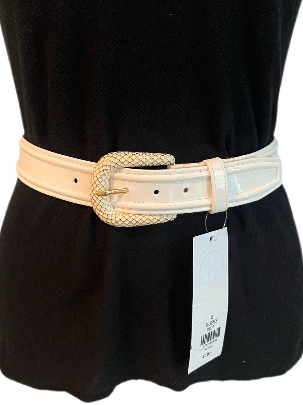 Carlisle Winter White Patent Leather Belt with Textured Gold Buckle - NWT